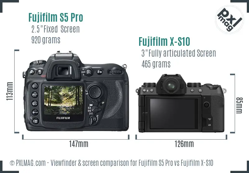 Fujifilm S5 Pro vs Fujifilm X-S10 Screen and Viewfinder comparison