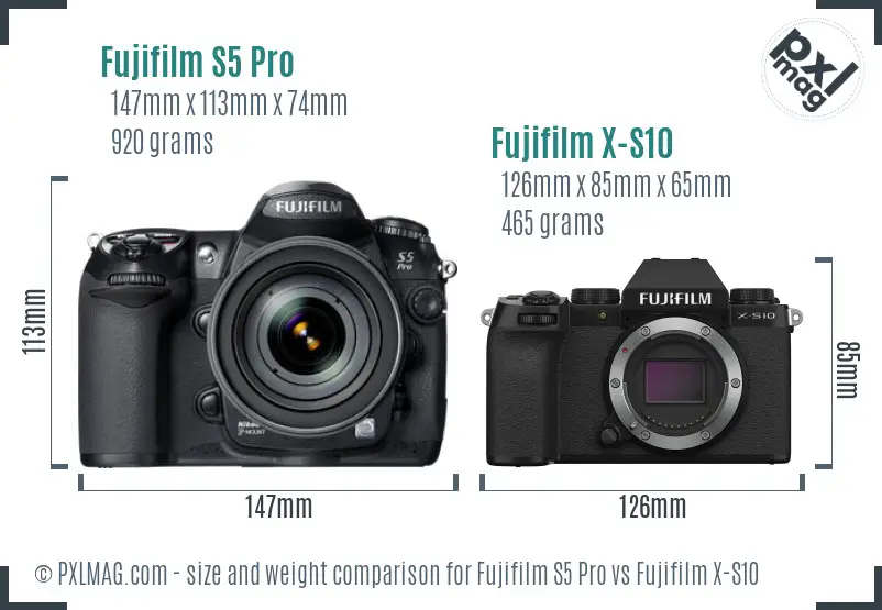 Fujifilm S5 Pro vs Fujifilm X-S10 size comparison Fujifilm S5 Pro vs Fujifilm X-S10 size comparison