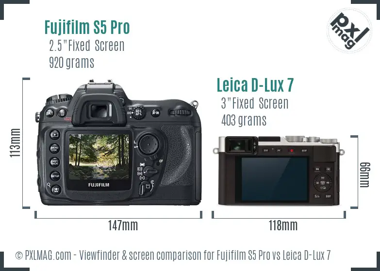 Fujifilm S5 Pro vs Leica D-Lux 7 Screen and Viewfinder comparison