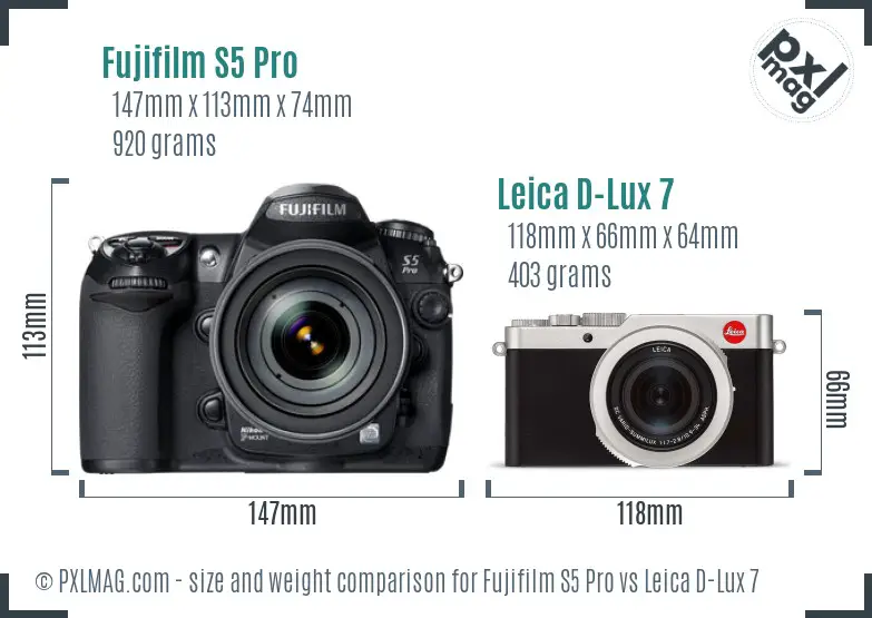 Fujifilm S5 Pro vs Leica D-Lux 7 size comparison