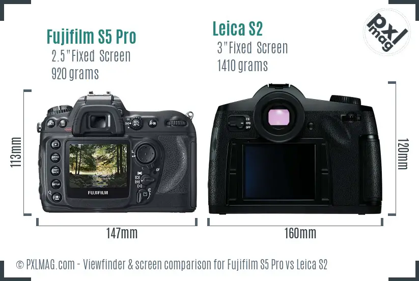 Fujifilm S5 Pro vs Leica S2 Screen and Viewfinder comparison