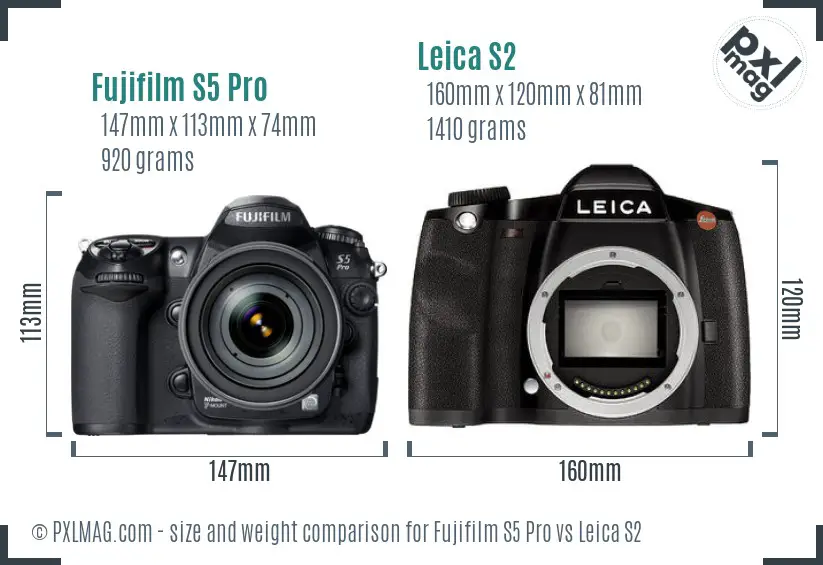 Fujifilm S5 Pro vs Leica S2 size comparison