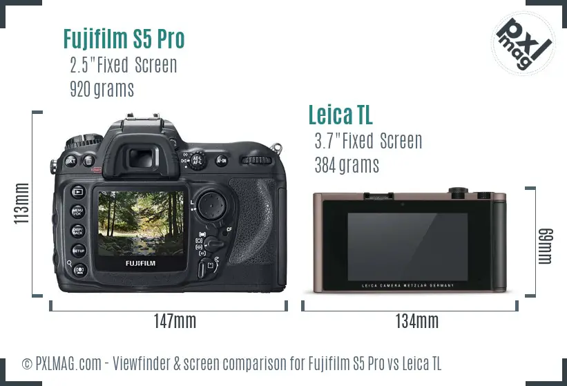 Fujifilm S5 Pro vs Leica TL Screen and Viewfinder comparison