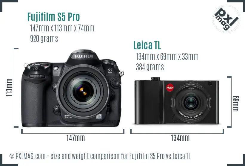 Fujifilm S5 Pro vs Leica TL size comparison