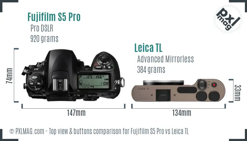 Fujifilm S5 Pro vs Leica TL top view buttons comparison