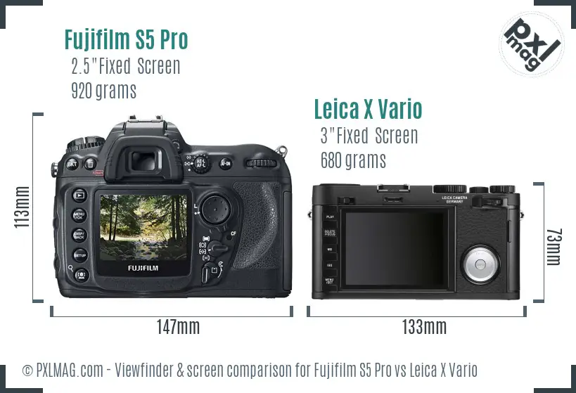 Fujifilm S5 Pro vs Leica X Vario Screen and Viewfinder comparison
