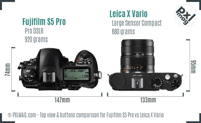 Fujifilm S5 Pro vs Leica X Vario top view buttons comparison