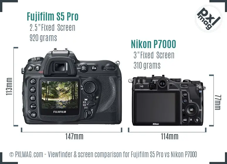 Fujifilm S5 Pro vs Nikon P7000 Screen and Viewfinder comparison