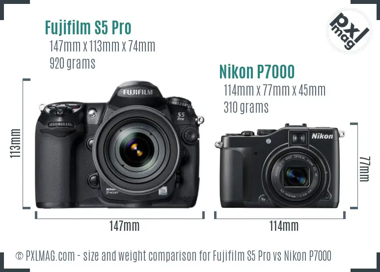 Fujifilm S5 Pro vs Nikon P7000 size comparison