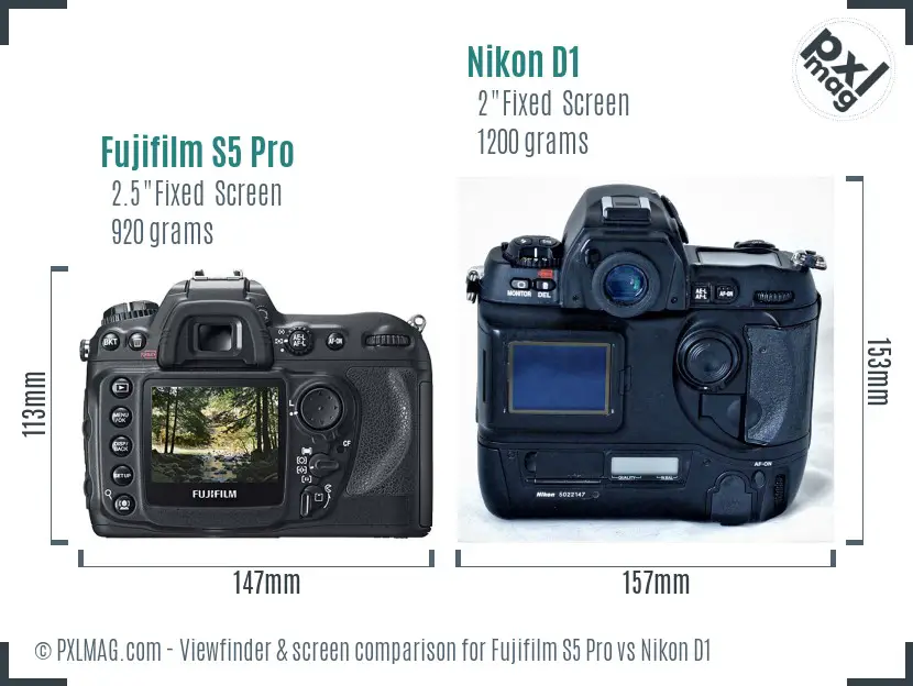 Fujifilm S5 Pro vs Nikon D1 Screen and Viewfinder comparison
