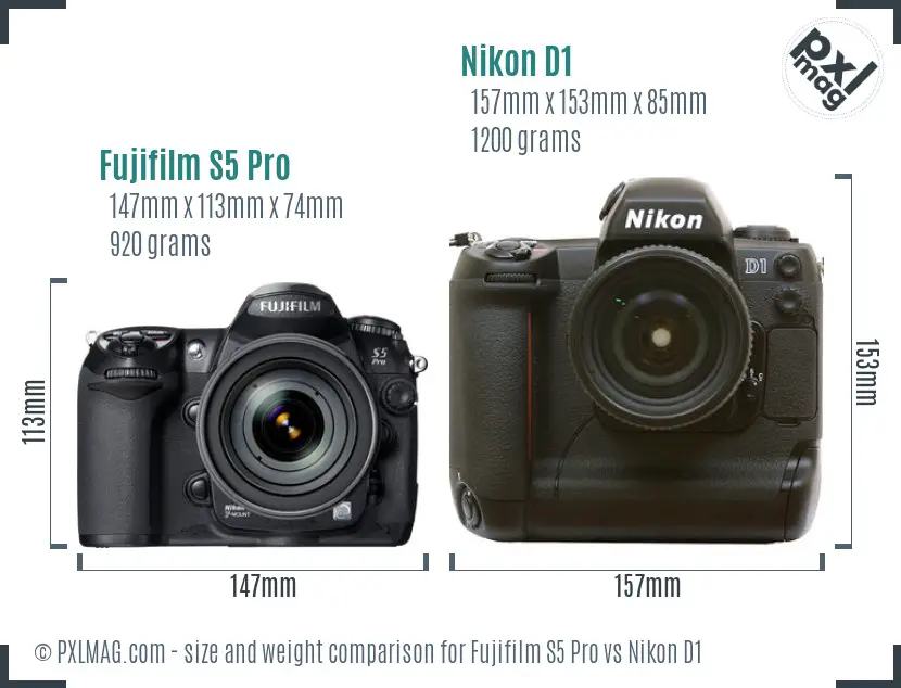 Fujifilm S5 Pro vs Nikon D1 size comparison