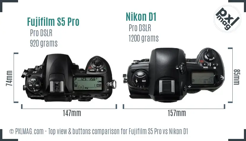 Fujifilm S5 Pro vs Nikon D1 top view buttons comparison