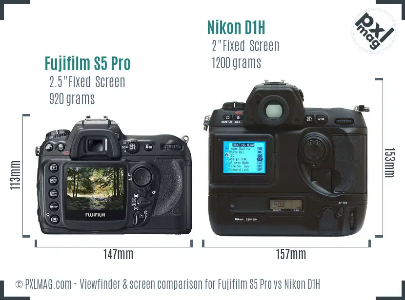 Fujifilm S5 Pro vs Nikon D1H Screen and Viewfinder comparison