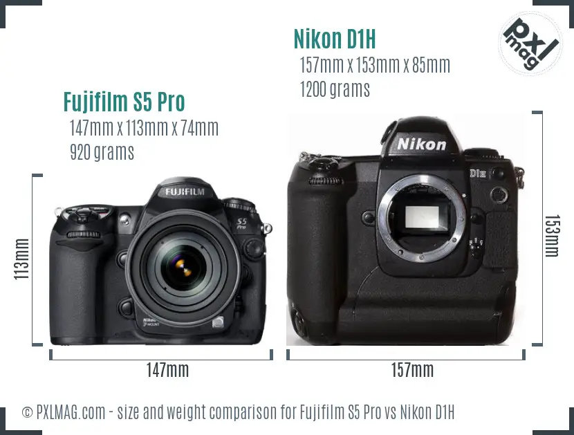 Fujifilm S5 Pro vs Nikon D1H size comparison