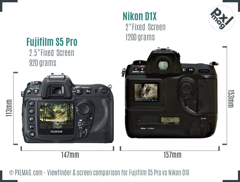 Fujifilm S5 Pro vs Nikon D1X Screen and Viewfinder comparison