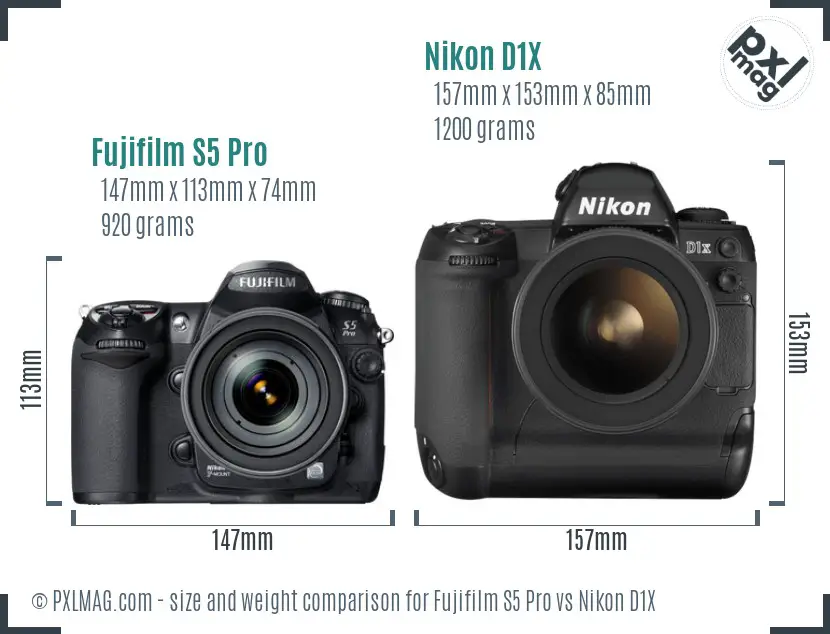 Fujifilm S5 Pro vs Nikon D1X size comparison