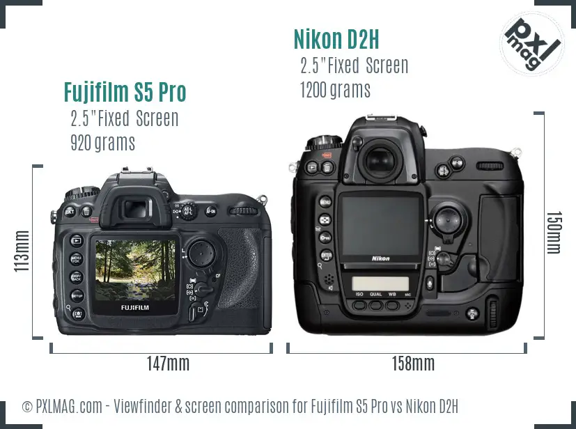 Fujifilm S5 Pro vs Nikon D2H Screen and Viewfinder comparison