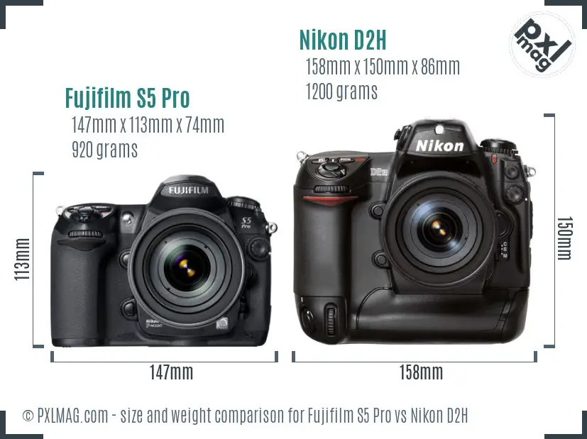 Fujifilm S5 Pro vs Nikon D2H size comparison