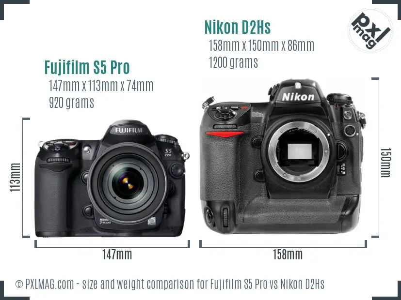 Fujifilm S5 Pro vs Nikon D2Hs size comparison