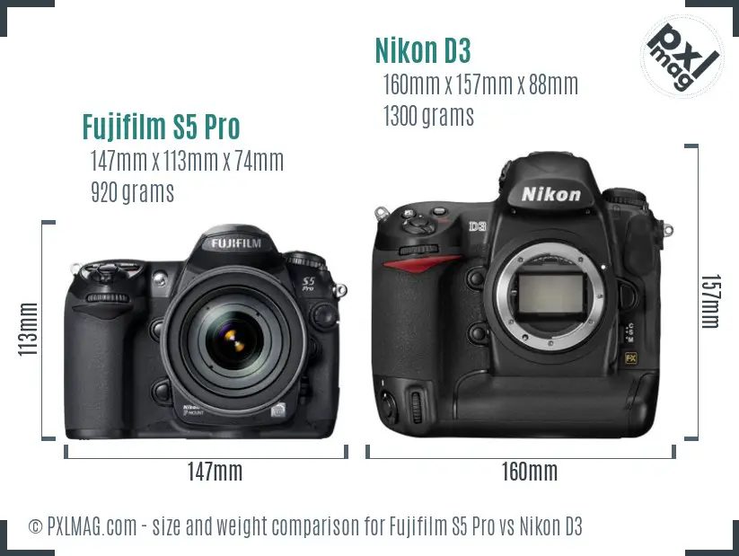 Fujifilm S5 Pro vs Nikon D3 size comparison