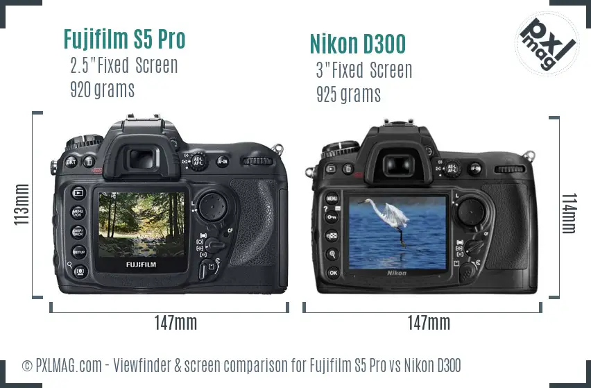 Fujifilm S5 Pro vs Nikon D300 Screen and Viewfinder comparison Fujifilm S5 Pro vs Nikon D300 Screen and Viewfinder comparison