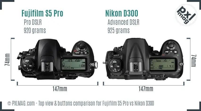 Fujifilm S5 Pro vs Nikon D300 top view buttons comparison Fujifilm S5 Pro vs Nikon D300 top view buttons comparison