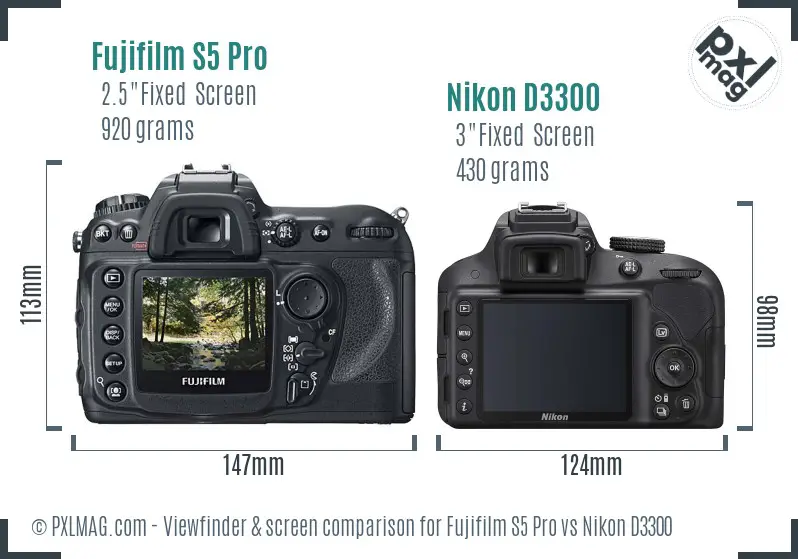 Fujifilm S5 Pro vs Nikon D3300 Screen and Viewfinder comparison Fujifilm S5 Pro vs Nikon D3300 Screen and Viewfinder comparison