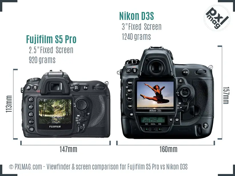 Fujifilm S5 Pro vs Nikon D3S Screen and Viewfinder comparison