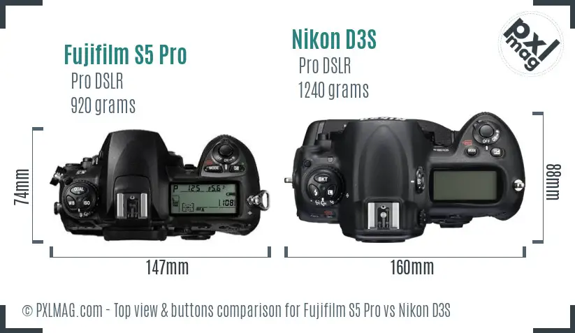 Fujifilm S5 Pro vs Nikon D3S top view buttons comparison