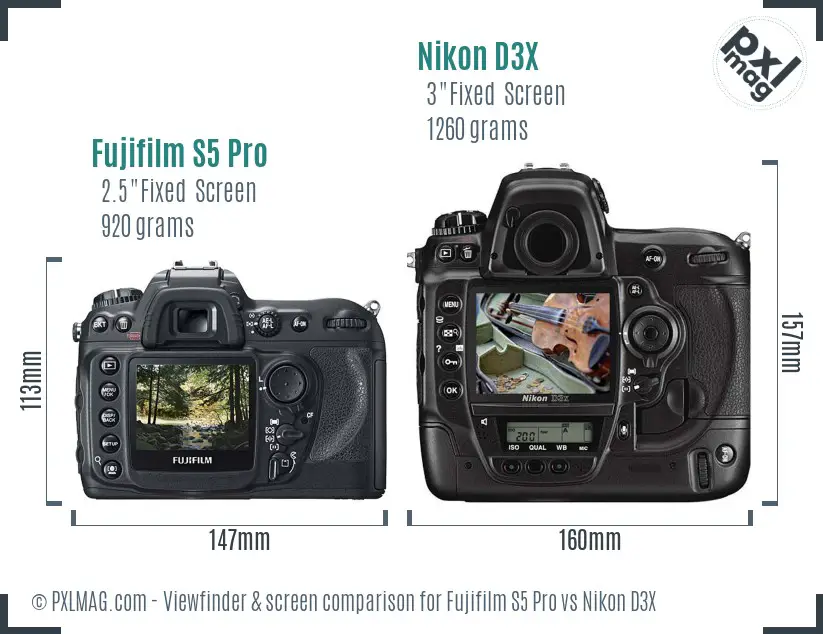 Fujifilm S5 Pro vs Nikon D3X Screen and Viewfinder comparison