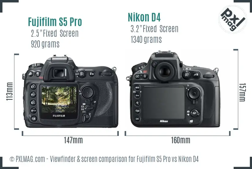 Fujifilm S5 Pro vs Nikon D4 Screen and Viewfinder comparison