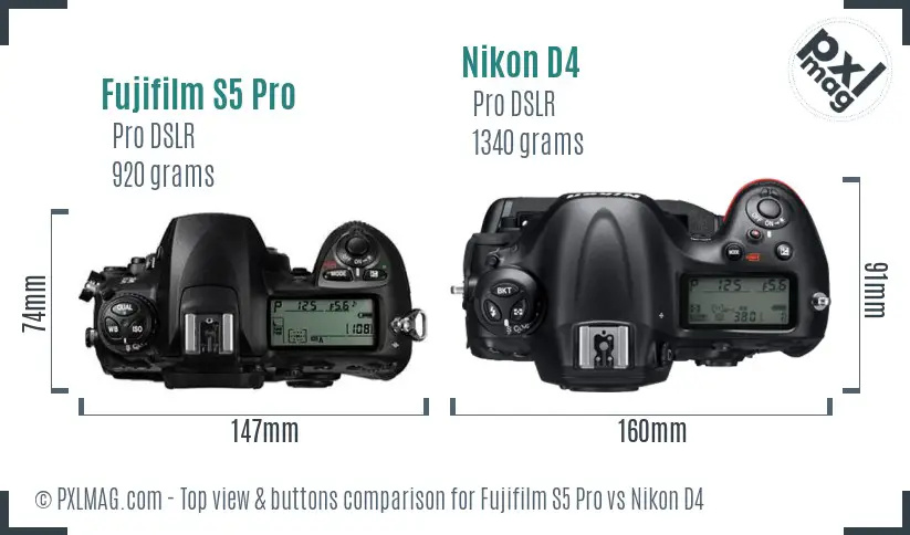Fujifilm S5 Pro vs Nikon D4 top view buttons comparison