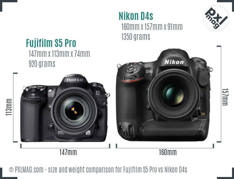 Fujifilm S5 Pro vs Nikon D4s size comparison
