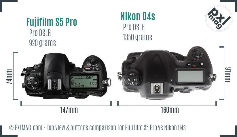 Fujifilm S5 Pro vs Nikon D4s top view buttons comparison