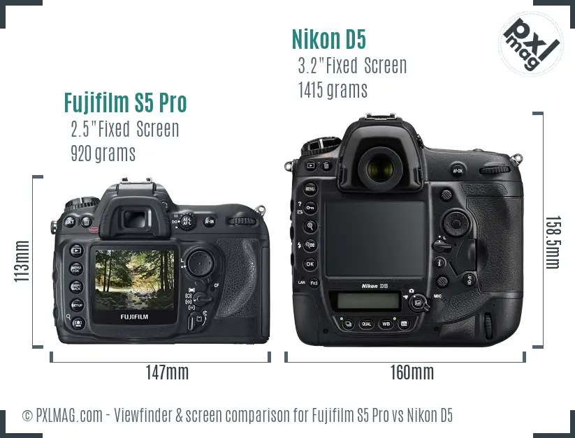 Fujifilm S5 Pro vs Nikon D5 Screen and Viewfinder comparison