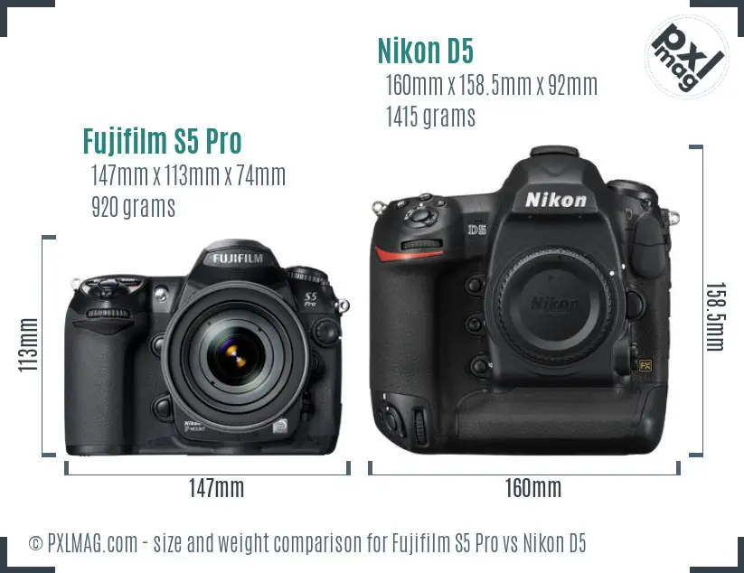 Fujifilm S5 Pro vs Nikon D5 size comparison