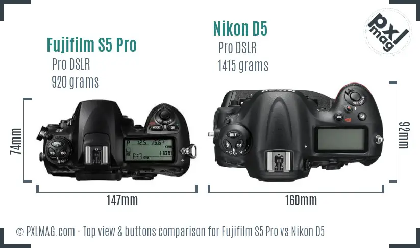 Fujifilm S5 Pro vs Nikon D5 top view buttons comparison