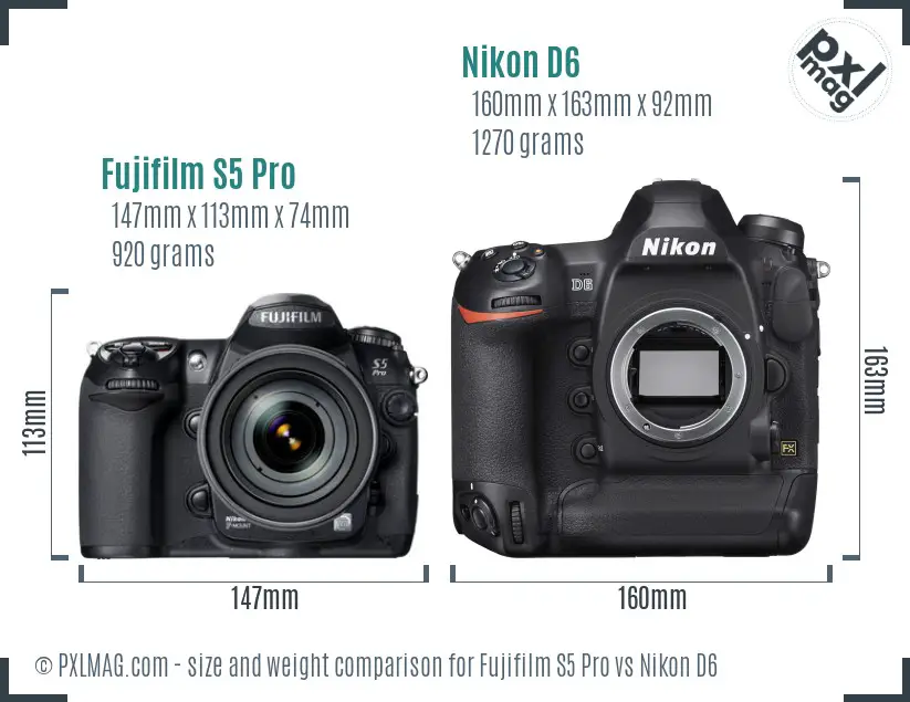 Fujifilm S5 Pro vs Nikon D6 size comparison