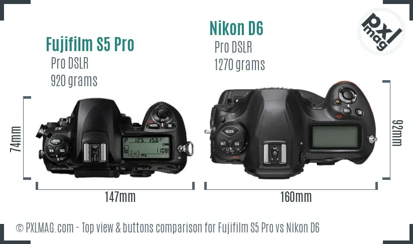 Fujifilm S5 Pro vs Nikon D6 top view buttons comparison