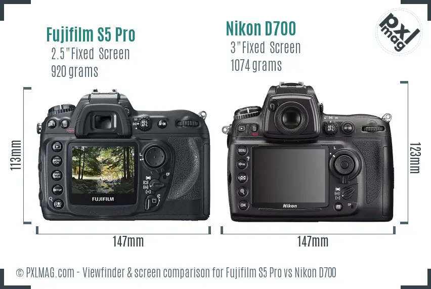 Fujifilm S5 Pro vs Nikon D700 Screen and Viewfinder comparison Fujifilm S5 Pro vs Nikon D700 Screen and Viewfinder comparison