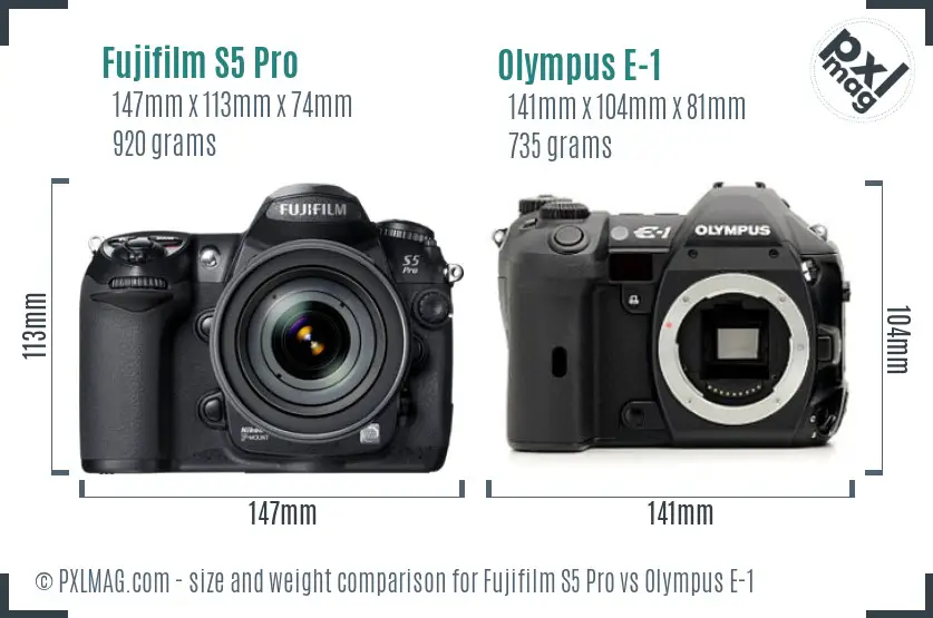 Fujifilm S5 Pro vs Olympus E-1 size comparison