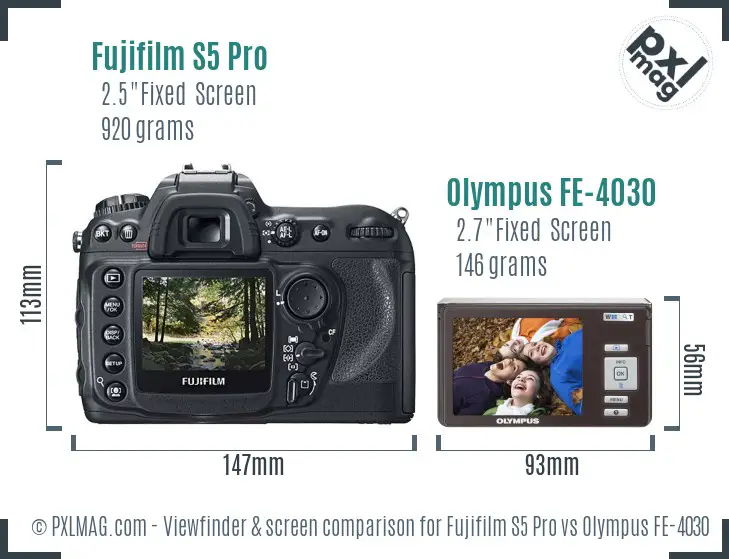 Fujifilm S5 Pro vs Olympus FE-4030 Screen and Viewfinder comparison
