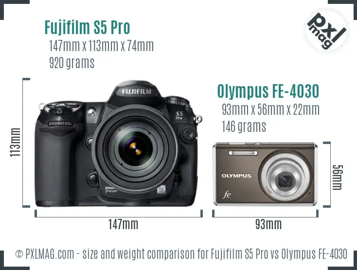 Fujifilm S5 Pro vs Olympus FE-4030 size comparison