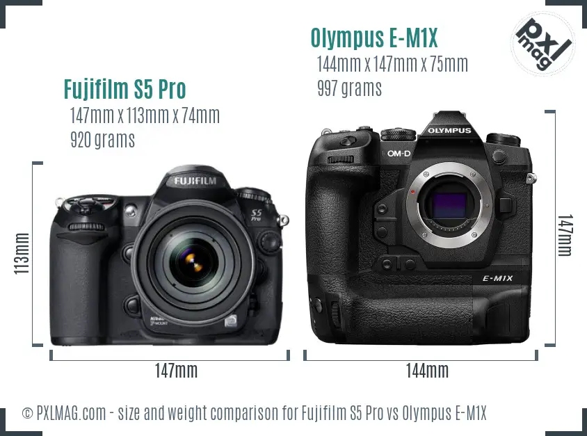 Fujifilm S5 Pro vs Olympus E-M1X size comparison
