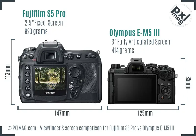 Fujifilm S5 Pro vs Olympus E-M5 III Screen and Viewfinder comparison