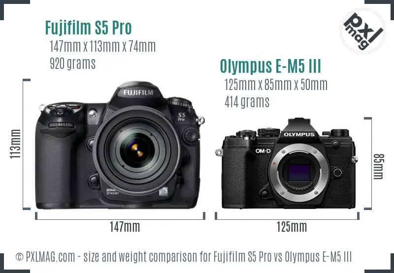 Fujifilm S5 Pro vs Olympus E-M5 III size comparison