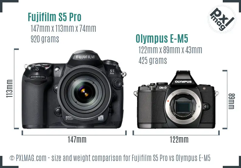 Fujifilm S5 Pro vs Olympus E-M5 size comparison