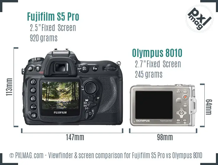 Fujifilm S5 Pro vs Olympus 8010 Screen and Viewfinder comparison
