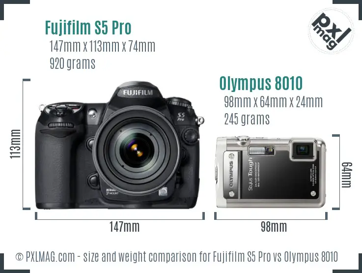 Fujifilm S5 Pro vs Olympus 8010 size comparison