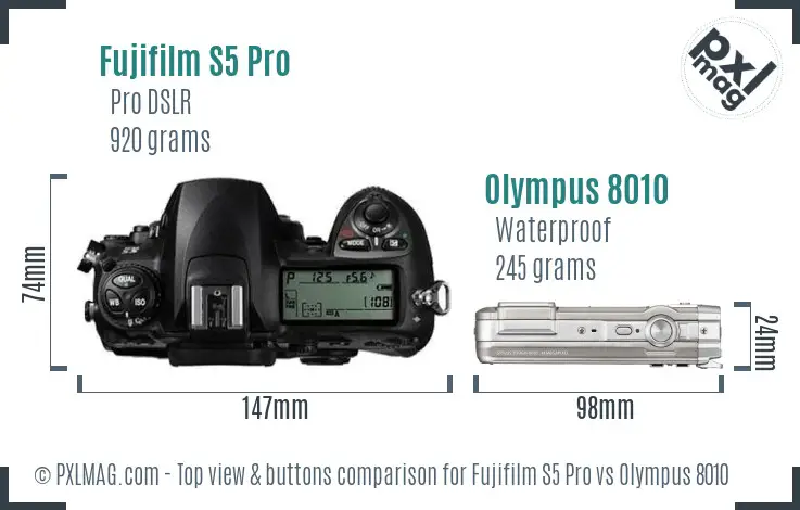 Fujifilm S5 Pro vs Olympus 8010 top view buttons comparison